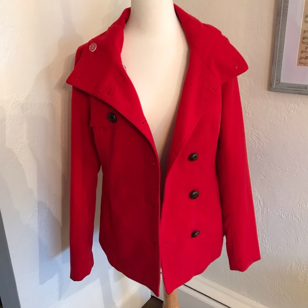JACK red pea coat. EUC.